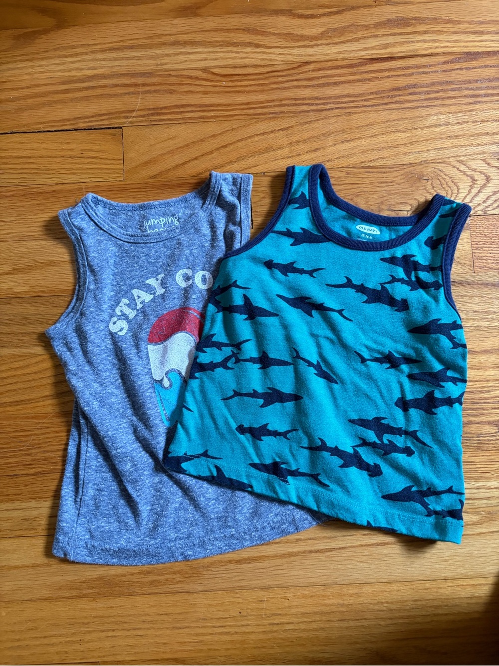 Soft Boys Blue Shark Print and Stay Cool tank tops set of 2